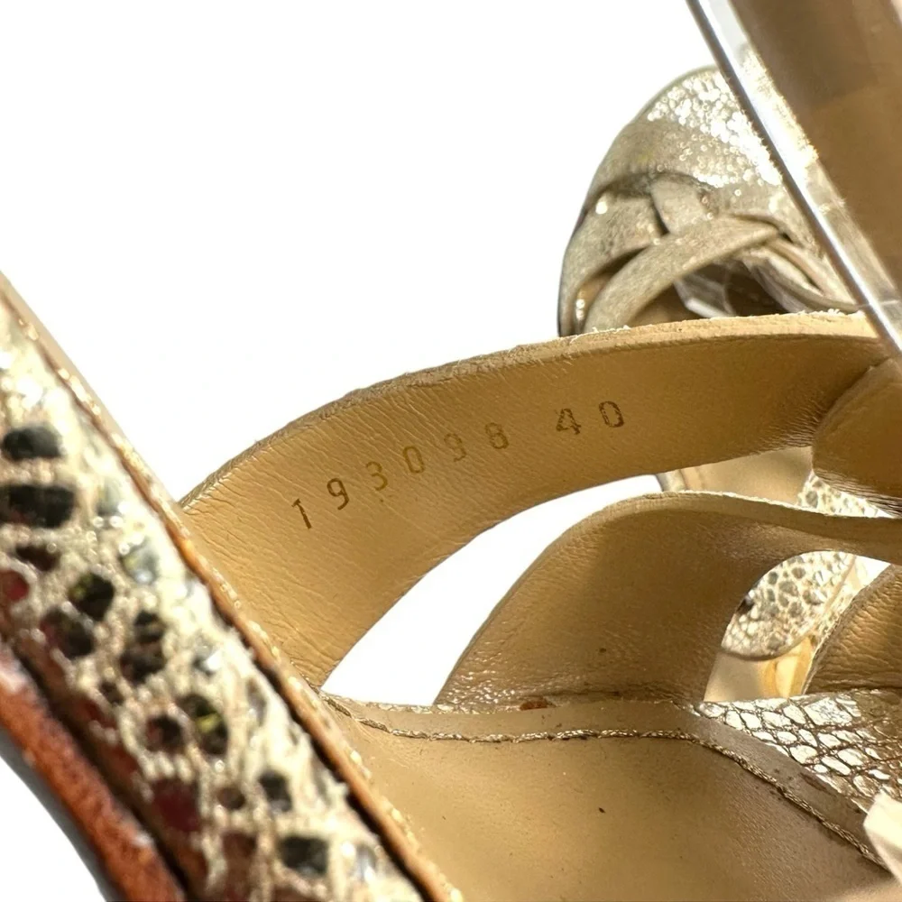 Saint Laurent Tribute High-Heel Leather Sandal in Metallic Gold size 40 | US 10